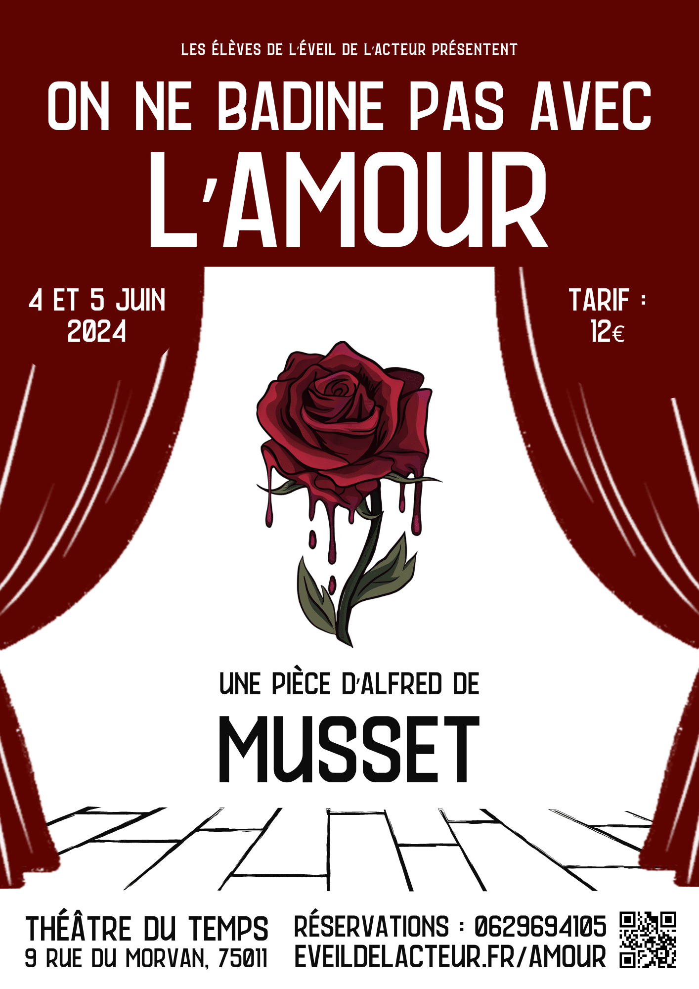 On ne badine pas avec l'amour, Alfred de Musset, spectacle de fin d'année, Éveil de l'Acteur, école de théâtre à paris formation
